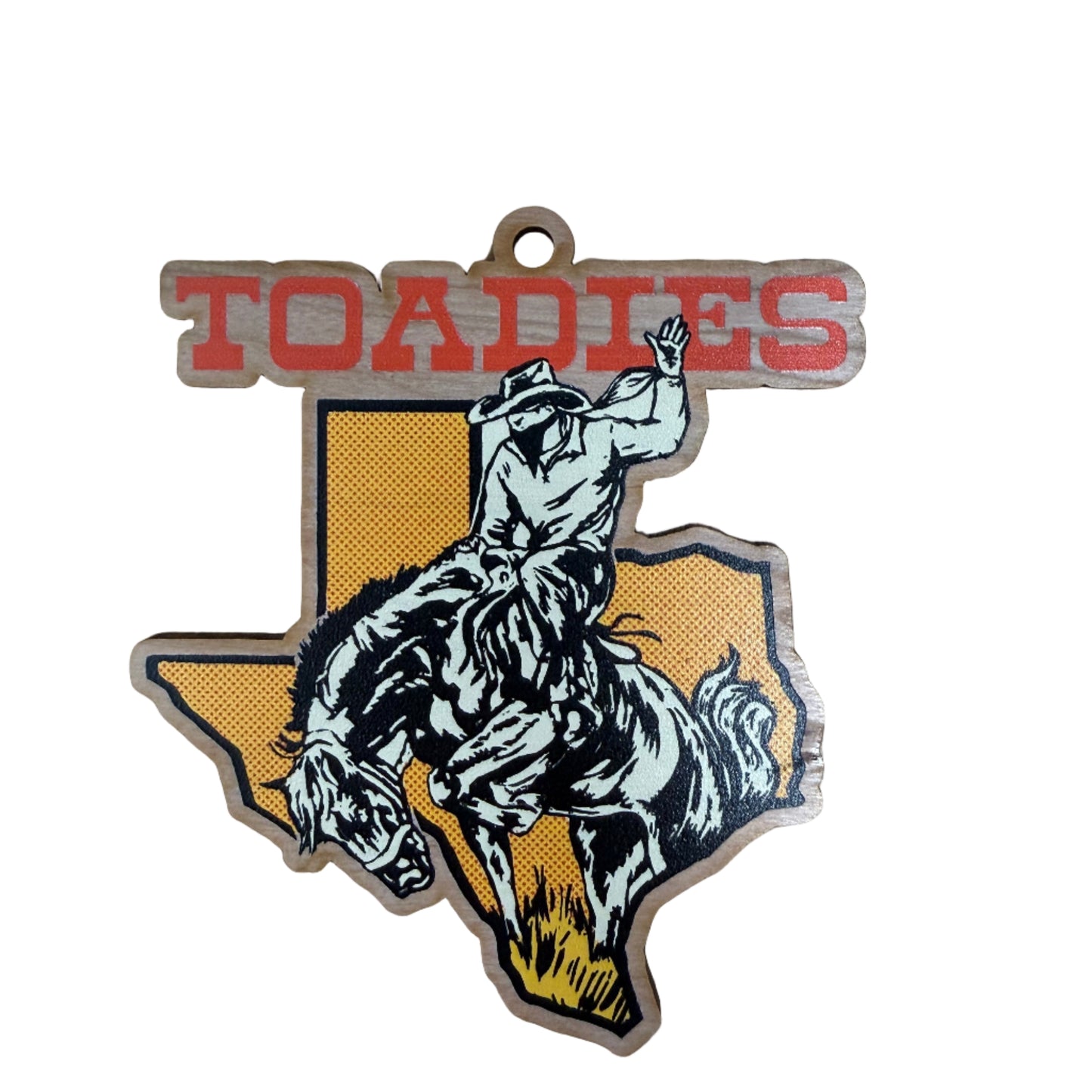 Toadies Texas bronco wooden Christmas ornament