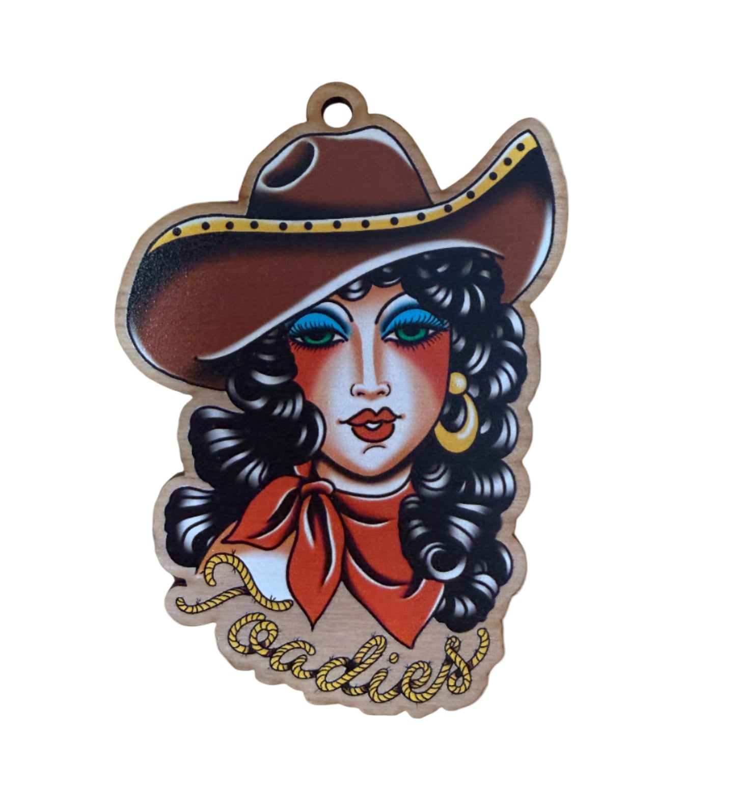 Toadies Cowgirl wooden Christmas ornament