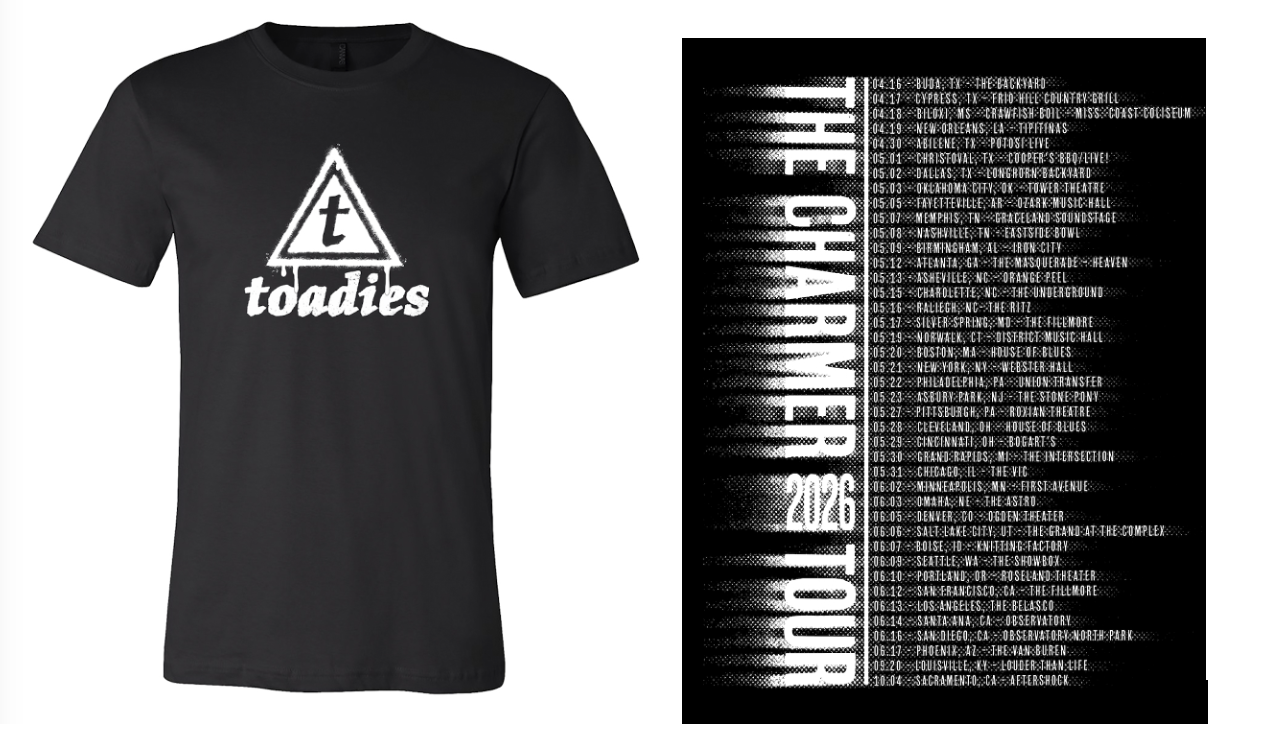 Shirt - Toadies spay paint logo with dates on back